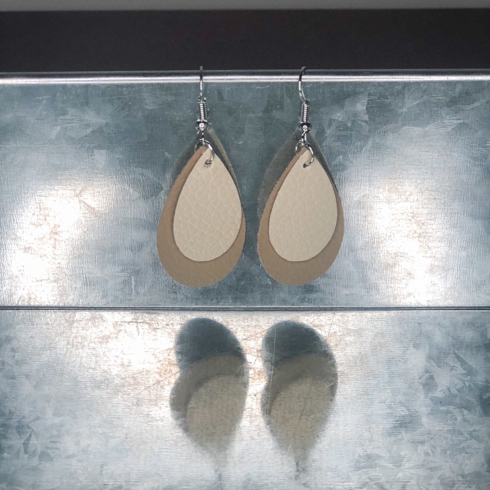 1.5” Tear Drop Faux Leather Earrings